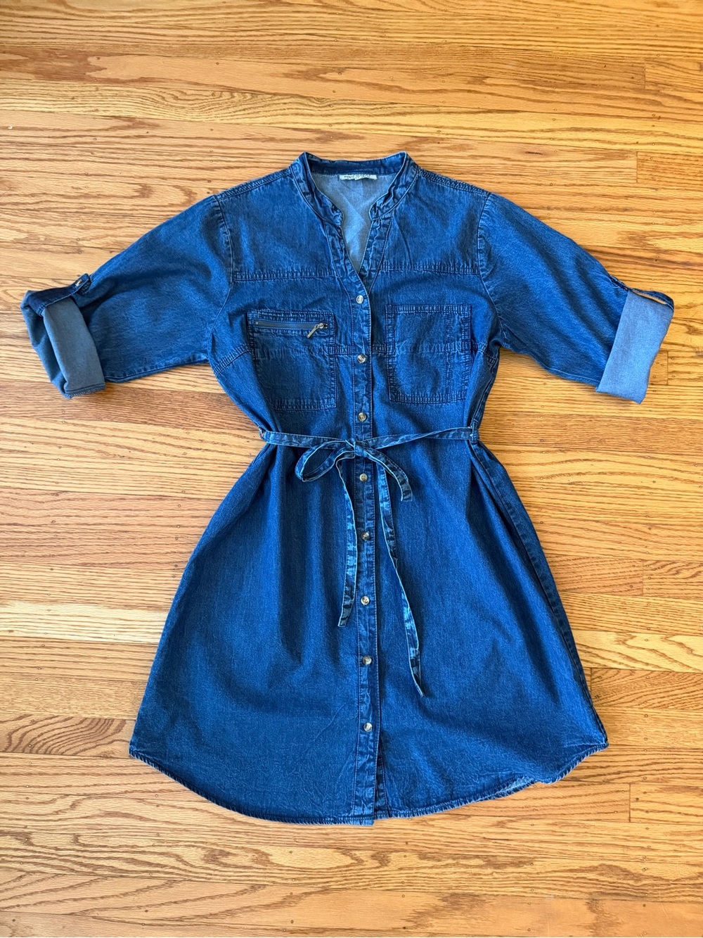 Speed Control Denim Shirt Dress XL Tie Waist Tencel Lyocell Chambray Blue
